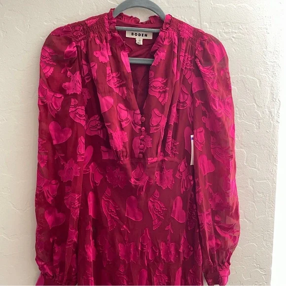 Boden Cassie Devore Midi Tea Dress
Pink Red Heart Dove modest Long Sleeve 2 - Picture 10 of 13